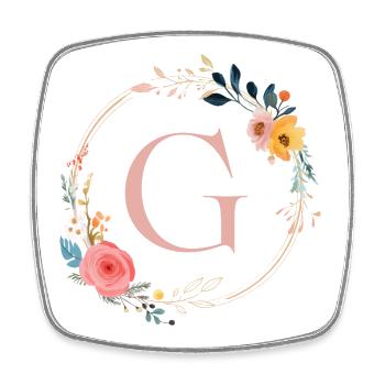 G Monogram Floral, Floral Wreath, Personalizable - Square fridge magnet - white - Front