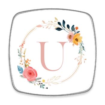 U Monogram Floral, Floral Wreath, Personalizable - Square fridge magnet - white - Front