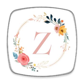 Z Monogram Floral, Floral Wreath, Personalizable - Square fridge magnet - white - Front