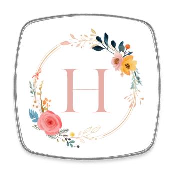 H Monogram Floral, Floral Wreath, Personalizable - Square fridge magnet - white - Front