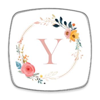 Y Monogram Floral, Floral Wreath, Personalizable - Square fridge magnet - white - Front