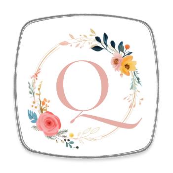 Q Monogram Floral, Floral Wreath, Personalizable - Square fridge magnet - white - Front