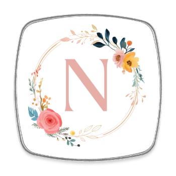 N Monogram Floral, Floral Wreath, Personalizable - Square fridge magnet - white - Front