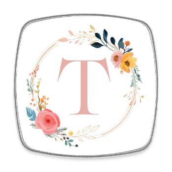 T Monogram Floral, Floral Wreath, Personalizable - Square fridge magnet - white - Front