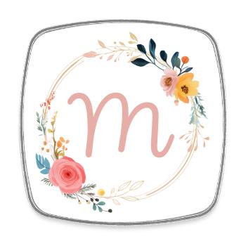 M Monogram Floral, Floral Wreath, Personalizable - Square fridge magnet - white - Front