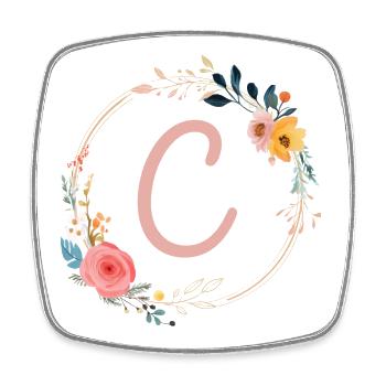 C Monogram Floral, Floral Wreath, Personalizable - Square fridge magnet - white - Front