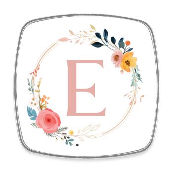 E Monogramm Floral, Blumenkranz, personalisierbar - Viereckiger Kühlschrankmagnet - Weiß - Vorne