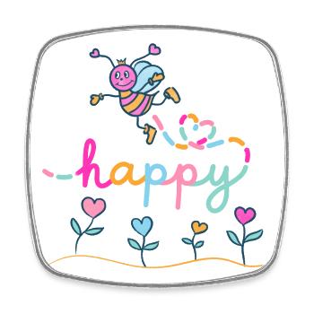 Be happy - Fröhliche Biene mit Herzblumen - Viereckiger Kühlschrankmagnet - Weiß - Vorne