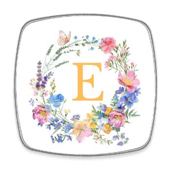 E Monogramm Floral, Blumenkranz, personalisierbar - Viereckiger Kühlschrankmagnet - Weiß - Vorne