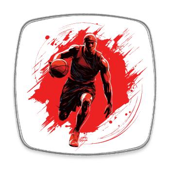 Basketball player on red background, drawing - Square fridge magnet - white - Front