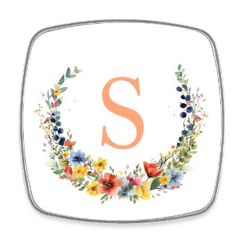 S Monogram Floral, Couronne florale, Personnalisable - Magnet carré - blanc - Devant
