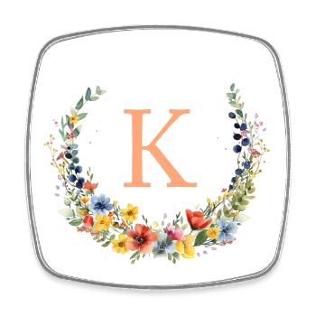 K Monogram Floral, Floral Wreath, Personalizable - Square fridge magnet - white - Front