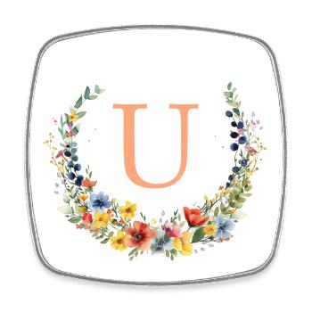 U Monogram Floral, Floral Wreath, Personalizable - Square fridge magnet - white - Front