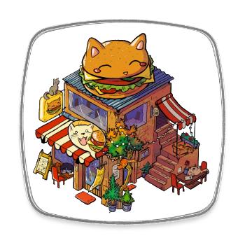 Katzen Burger Shop - Cat Town - Square fridge magnet - white - Front