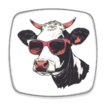 Kuh Sonnenbrille - Viereckiger Kühlschrankmagnet - Weiß - Vorne
