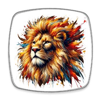 Lion en aquarelle, coloré - Magnet carré - blanc - Devant