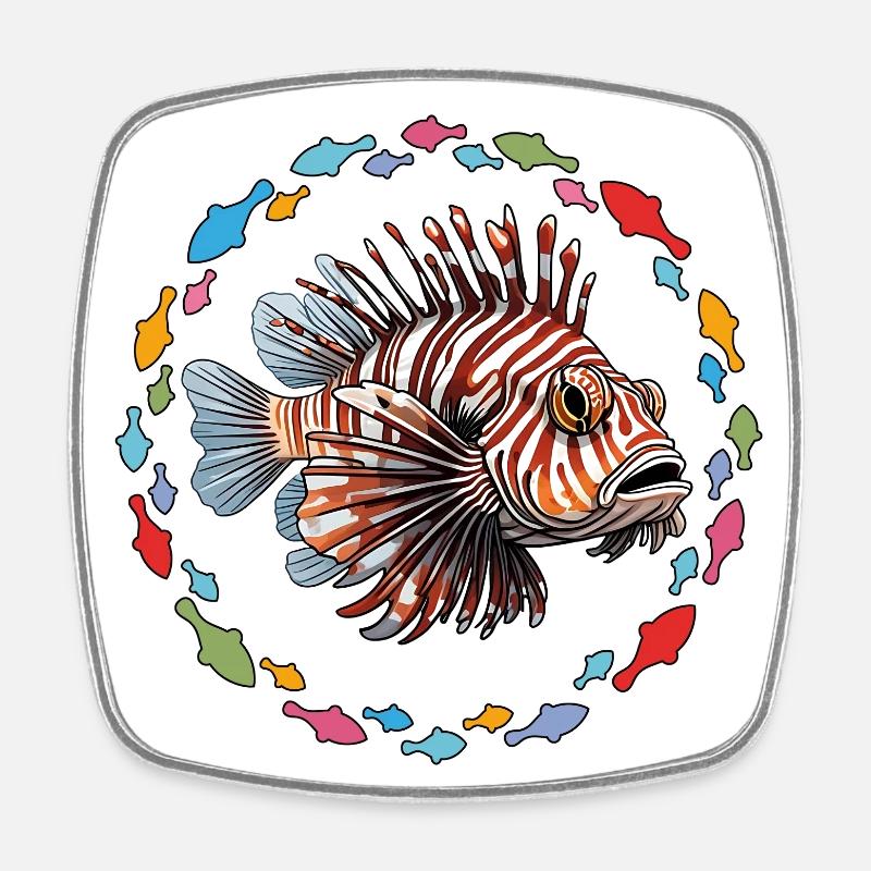 Poisson-lion Poisson corail dans le cercle de poissons - Magnet carré - blanc