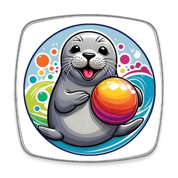 Laughing seal seal with colorful ball - Square fridge magnet - white - Front
