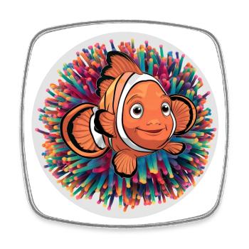 lachender Clownfisch und Seeanemone - Viereckiger Kühlschrankmagnet - Weiß - Vorne