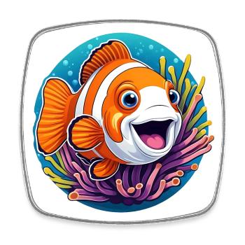 lachender Clownfisch und Seeanemone - Viereckiger Kühlschrankmagnet - Weiß - Vorne