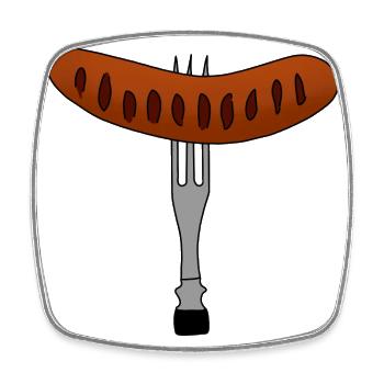 Bratwurst du gril embrochée sur une fourchette - Magnet carré - blanc - Devant