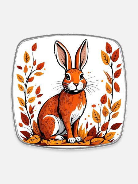 Herbst-Kaninchen - Viereckiger Kühlschrankmagnet - Weiß