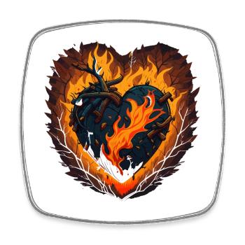 Flaming Love : un cœur ludique fait de feu - Magnet carré - blanc - Devant