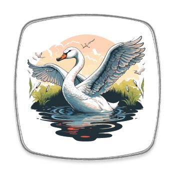 Élégance tranquille : un cygne blanc majestueux glisse - Magnet carré - blanc - Devant