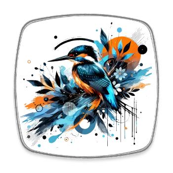 Martin pécheur, aquarelle coloré,oiseau - Magnet carré - blanc - Devant