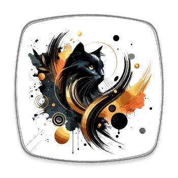 Schwarze Katze, Schwarze Katze Aquarell - Viereckiger Kühlschrankmagnet - Weiß - Vorne