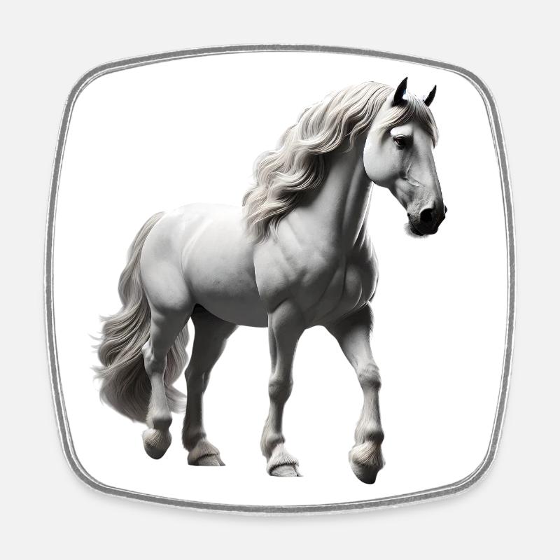 Horse Grey White - Square fridge magnet - white
