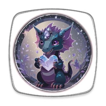 Süßer Drache mit Kristall- Herz - Viereckiger Kühlschrankmagnet - Weiß - Vorne