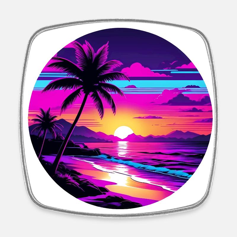 Summertime Vacation Beach Sunset - Square fridge magnet - white