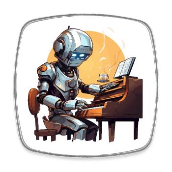 Der Roboter-Pianist - Viereckiger Kühlschrankmagnet - Weiß - Vorne