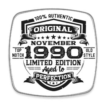 Cadeau original du 32e anniversaire de novembre 1990 - Magnet carré - blanc - Devant