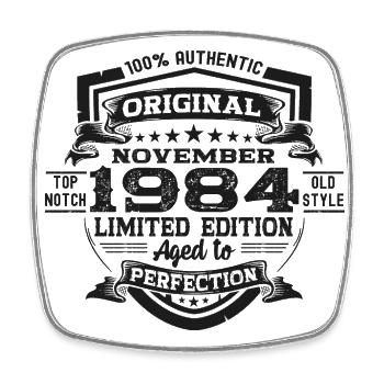 Original November 1984 38th Birthday Gift - Square fridge magnet - white - Front