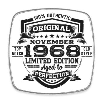 Original November 1968 54th birthday gift - Square fridge magnet - white - Front