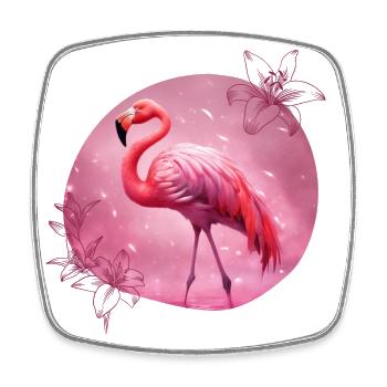 Flamingo mit Blumen - Viereckiger Kühlschrankmagnet - Weiß - Vorne