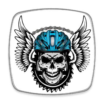 Skull bike helmet - Skull with cycling helmet - Square fridge magnet - white - Front