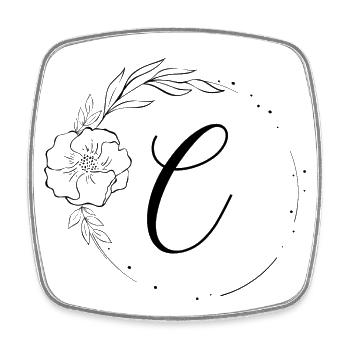 C Monogramm Floral, Line Art, personalisierbar - Viereckiger Kühlschrankmagnet - Weiß - Vorne