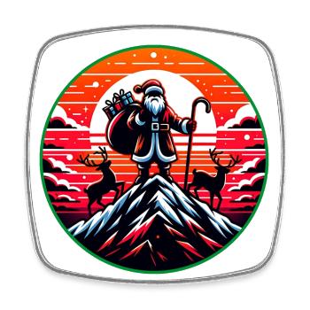 Weihnachtsmann mit Rentieren auf Bergspitze - Viereckiger Kühlschrankmagnet - Weiß - Vorne