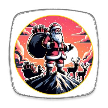 Weihnachtsmann mit Rentieren auf Bergspitze - Viereckiger Kühlschrankmagnet - Weiß - Vorne