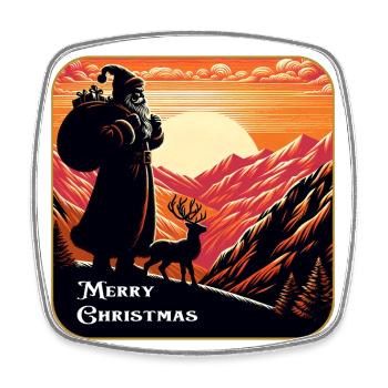 Père Noël avec des rennes dans les montagnes - Magnet carré - blanc - Devant