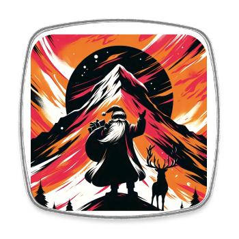 Père Noël avec des rennes dans les montagnes - Magnet carré - blanc - Devant