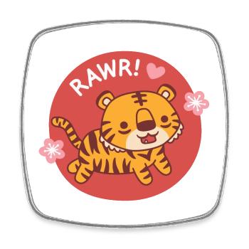 Mignon petit tigre devient rawr avec des fleurs sakura - Magnet carré - blanc - Devant