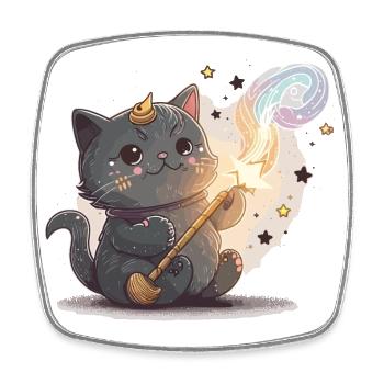 Witziger Katzen-Zauberer - Viereckiger Kühlschrankmagnet - Weiß - Vorne