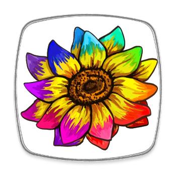 Sonnenblume in Regenbogenfarben - Viereckiger Kühlschrankmagnet - Weiß - Vorne
