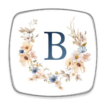 B Monogramm , Floral, Boho - Viereckiger Kühlschrankmagnet - Weiß - Vorne