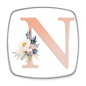 N monogramme, Floral, Boho - Magnet carré - blanc - Devant