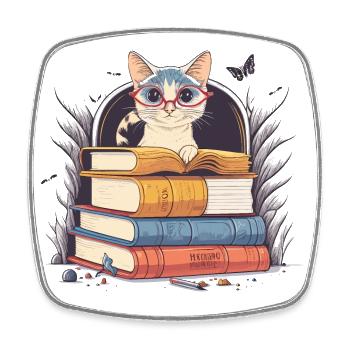 Merveilles fantaisistes : un chat curieux et une tour de Bo - Magnet carré - blanc - Devant